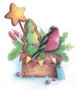Зимний снегирь (скетч для раскрашивания)